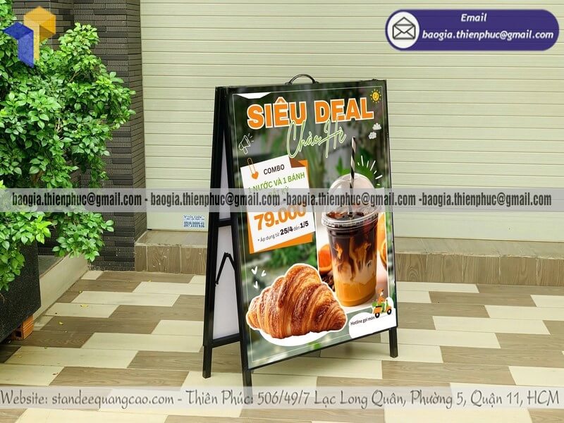 Bảng standee A 2 mặt chân sắt vỉa hè chịu gió bán chạy cho quán ăn, nhà hàng, vỉ hè