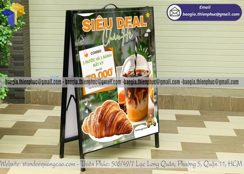 Bảng standee A 2 mặt chân sắt vỉa hè chịu gió chống đổ cực tốt phù hợp cho kinh doanh lưu động