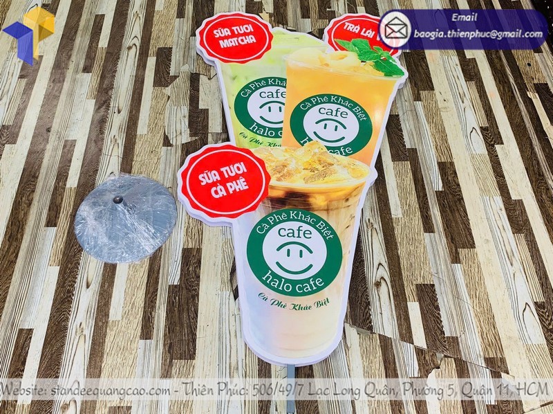 bảng giá standee mockup cà phê 3D tại xưởng Thiên Phúc
