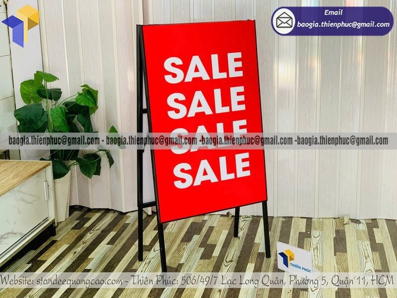 Bảng hiệu khung sắt A dựng ngoài trời chịu gió trực tiếp có xuất VAT đầy đủ