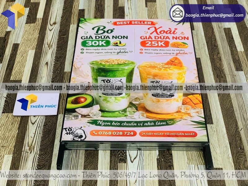 Bảng hiệu menu chữ A 2 mặt di động bằng khung sắt bán hàng hiệu quả cao