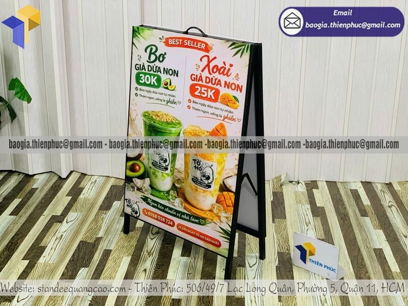 Bảng hiệu menu chữ A 2 mặt di động bằng khung sắt mô hình kinh doanh nhỏ lẻ và di động