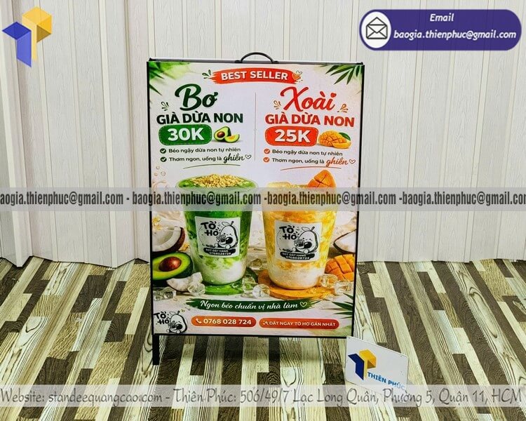 Bảng hiệu menu chữ A 2 mặt di động bằng khung sắt Bảng hiệu menu chữ A 2 mặt di động bằng khung sắt