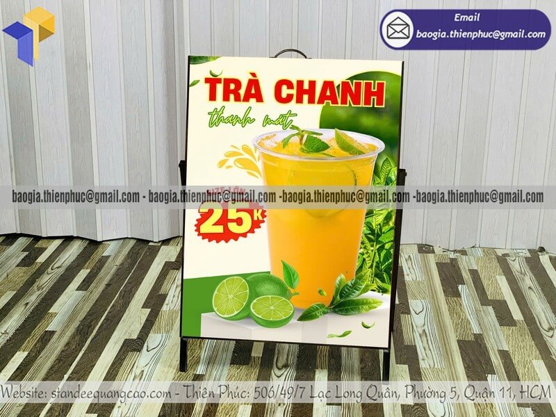 Bảng quảng cáo chân sắt 1 mặt cho quán nước vỉa hè Bảng quảng cáo chân sắt 1 mặt cho quán nước vỉa hè