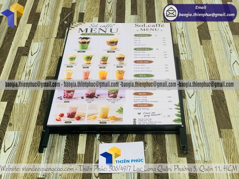 Bảng standee in menu 1 mặt chân sắt cho quán cafe bán ở tphcm hà nội đà nẵng cần thơ
