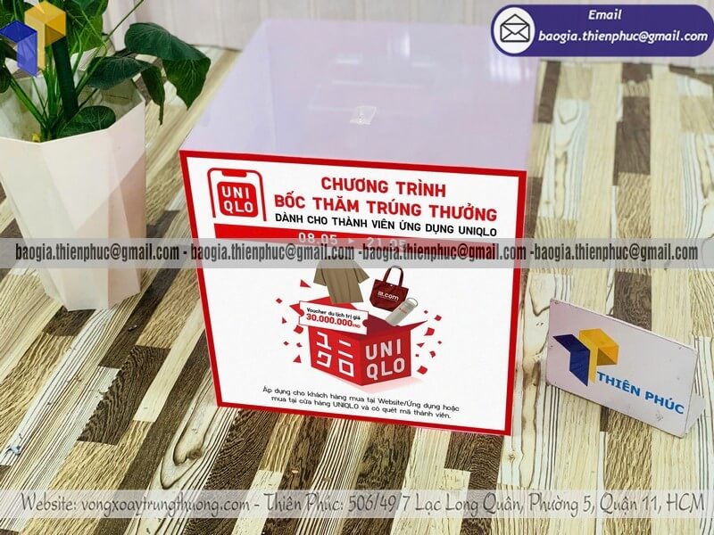Báo giá hộp rút thăm mica may mắn cho khai trương thiết kế riêng in brand cực xinh