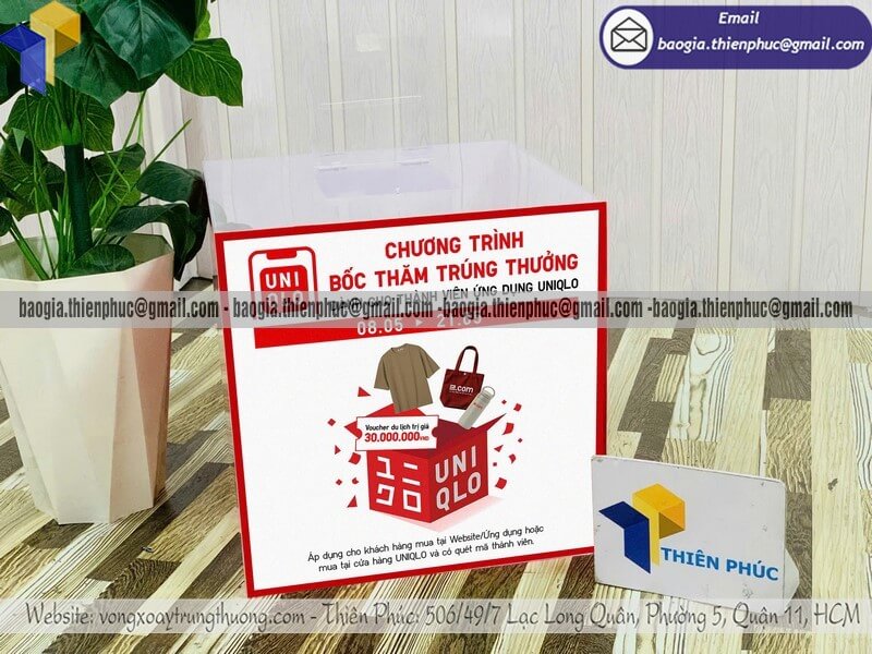 Báo giá hộp rút thăm mica may mắn cho khai trương giá mềm Thiên Phúc