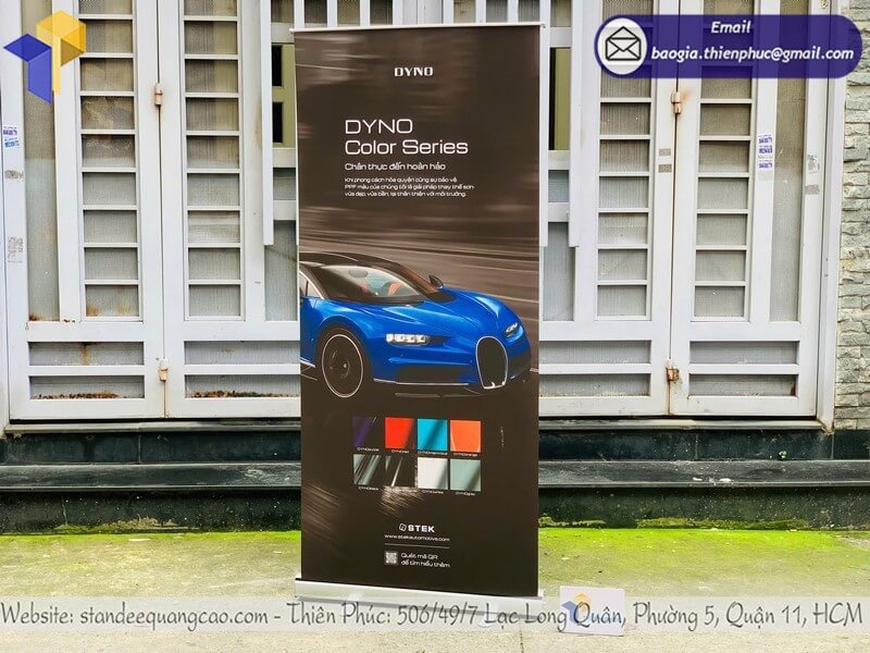 Báo giá mẫu standee dựng cuộn nhôm in logo giá rẻ tiết kiệm chi phí