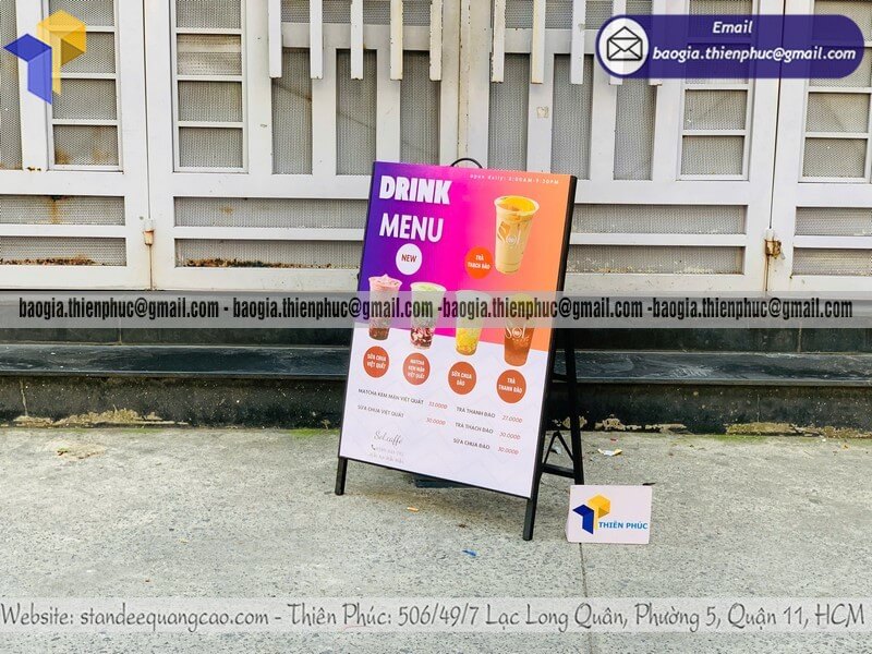 Báo giá standee quảng cáo in 1 mặt đặt trước cửa tiệmgiá 400k cho shop nhỏ quán cafe