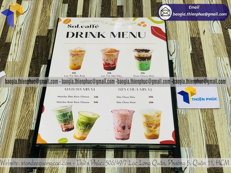 Biển hiệu in 1 mặt chân sắt di động để ngoài trời chuyên in ảnh logo theo yêu cầu