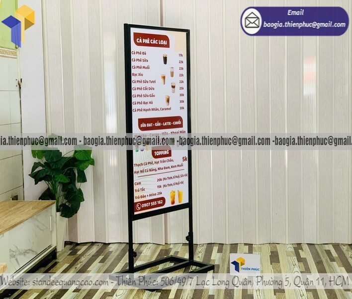 Biển hiệu quảng cáo đứng bằng khung sắt 2 mặt vỉa hè bán lẻ cho doanh nghiệp nhỏ và vừa