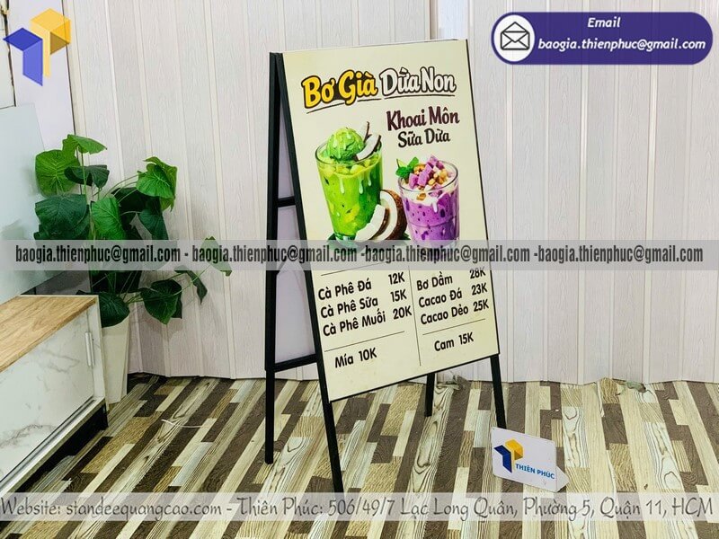 Biển quảng cáo đứng chữ A chân sắt vỉa hè bán hàng nhỏ lẻ hội chợ