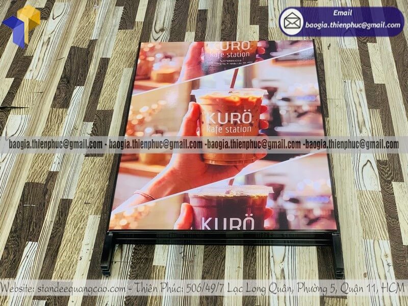 Đặt standee A 2 mặt giới thiệu sản phẩm tiệm cafe xưởng sản xuất bán hàng tăng doanh số