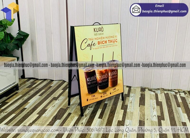 Đặt standee A 2 mặt giới thiệu sản phẩm tiệm cafe setup quán cafe toàn quốc