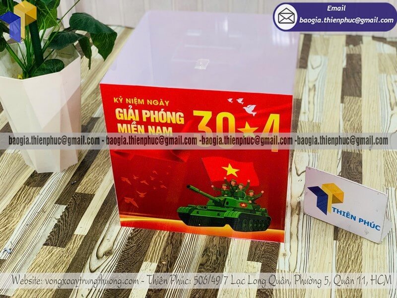 In hòm mica đựng phiếu rút thăm may mắn cho sự kiện trong chương trình marketing bán chạy