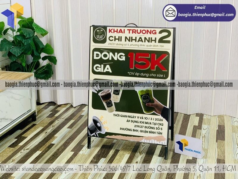 Khung bảng hiệu chữ A quảng cáo in 2 mặt ngoài trời cho nhà hàng quảng cáo menu khuyến mãi