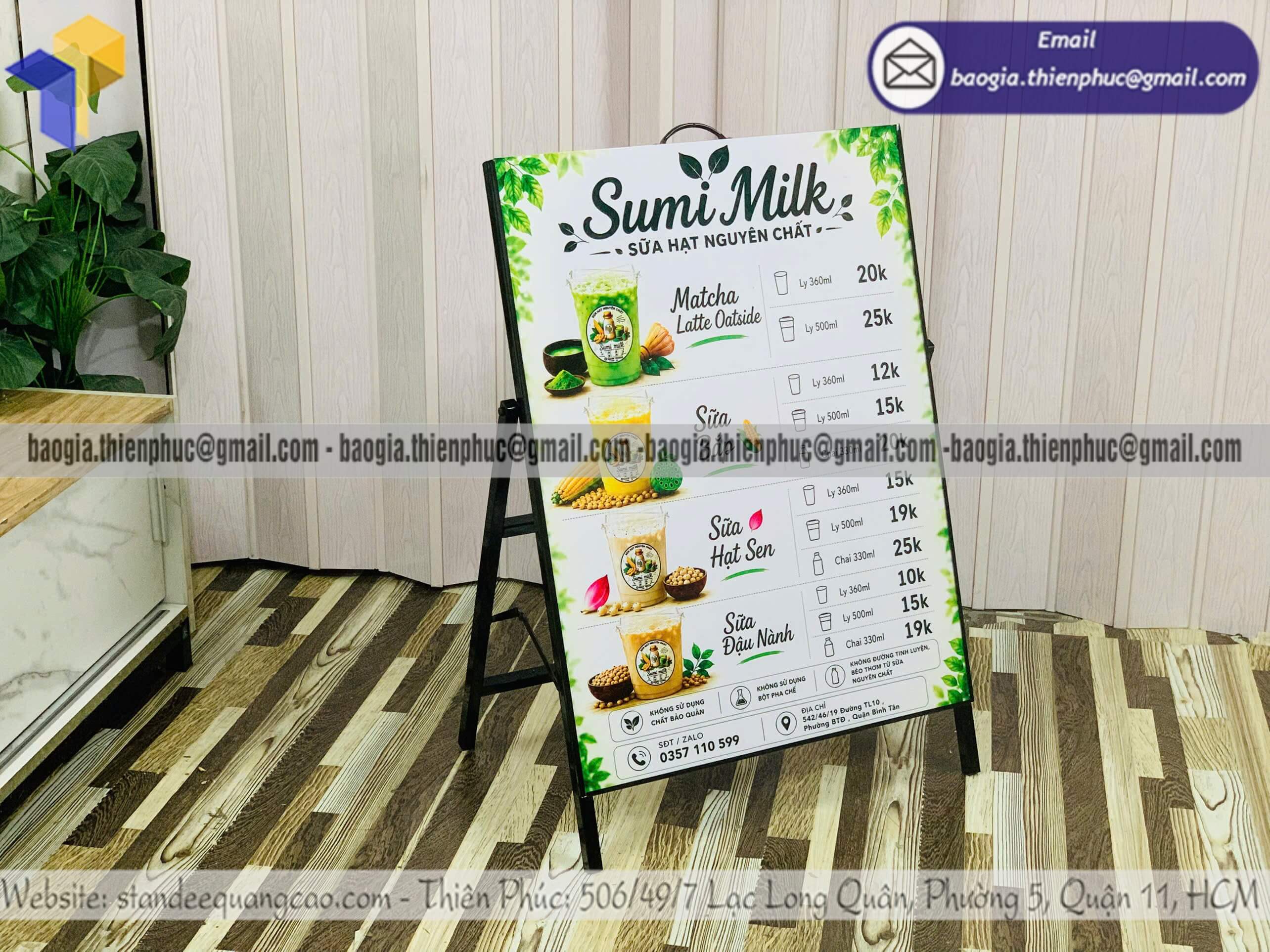Khung standee 1 mặt in menu bằng sắt trên vỉa hè cho quán ăn sang quán cơm văn phòng