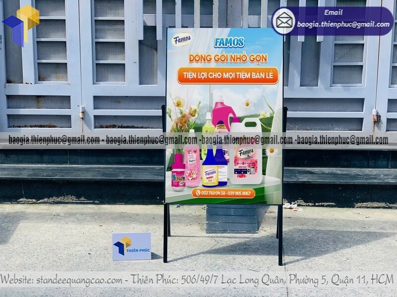Khung standee chữ A bằng sắt in sản phẩm trưng bày Khung standee chữ A bằng sắt in sản phẩm trưng bày