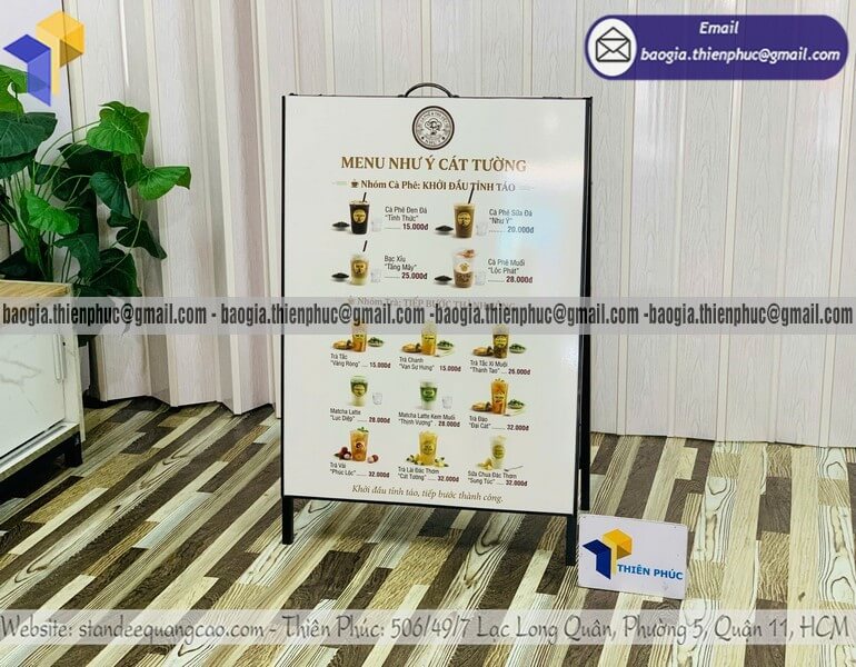 Mẫu bảng hiệu A 2 mặt khung sắt gập gọn để vỉa hè gia công theo yêu cầu cho quán ăn quán cafe bán trực tiếp