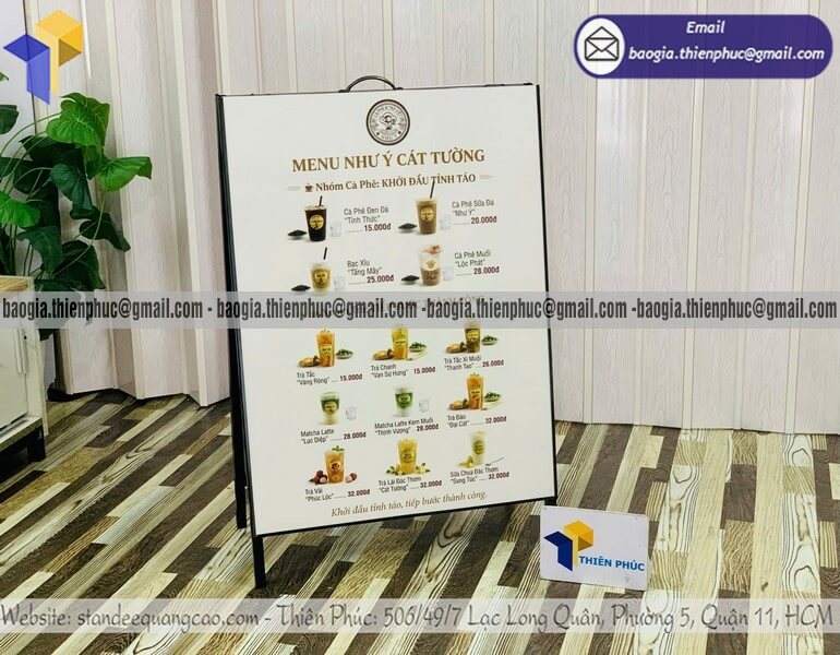 Mẫu bảng hiệu A 2 mặt khung sắt gập gọn để vỉa hè cho cửa hàng bán lẻ đại lý và nhà phân phối