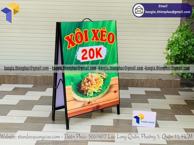 Mẫu bảng standee A chân sắt quảng cáo trên vỉa hè đẹp cho quán ăn quán cà phê