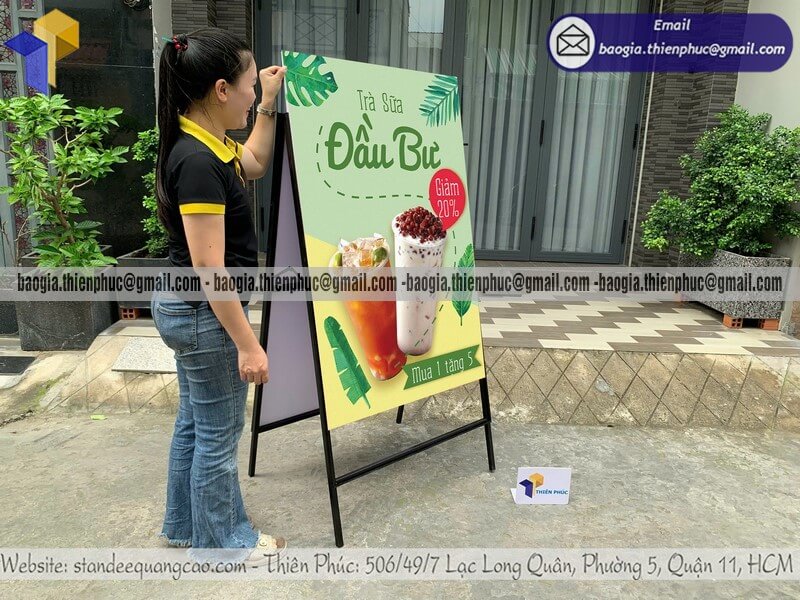 Mẫu standee quảng cáo chữ A di động in 2 mặt mới nhất từ 500.000 đến 1.000.000 cho quán cafe siêu thị