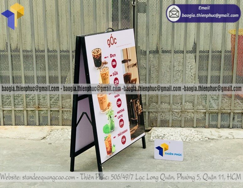 Nơi in logo bảng standee A 2 mặt quảng cáo chân sắt sản xuất trực tiếp không qua trung gian