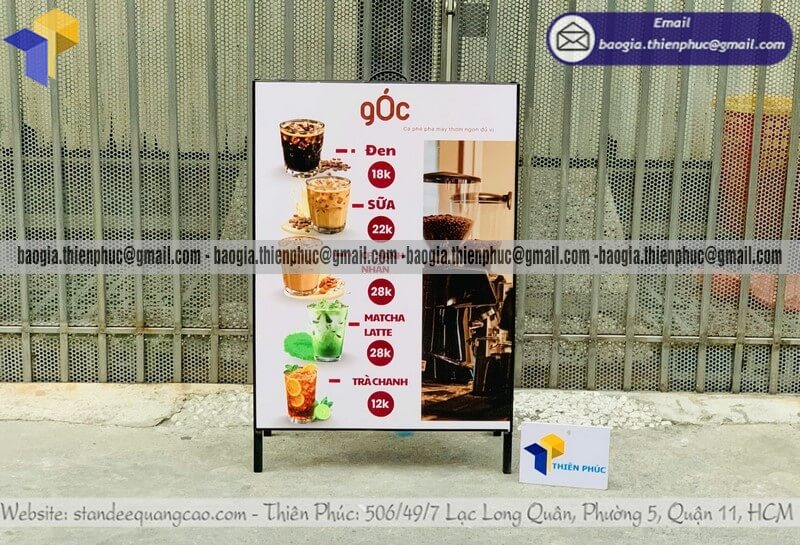 Nơi in logo bảng standee A 2 mặt quảng cáo chân sắt