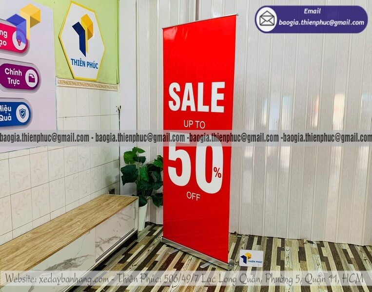 Standee cuốn nhôm đỡ banner quảng cáo ngoài trời gia công tphcm hỗ trợ xuất hóa đơn VAT