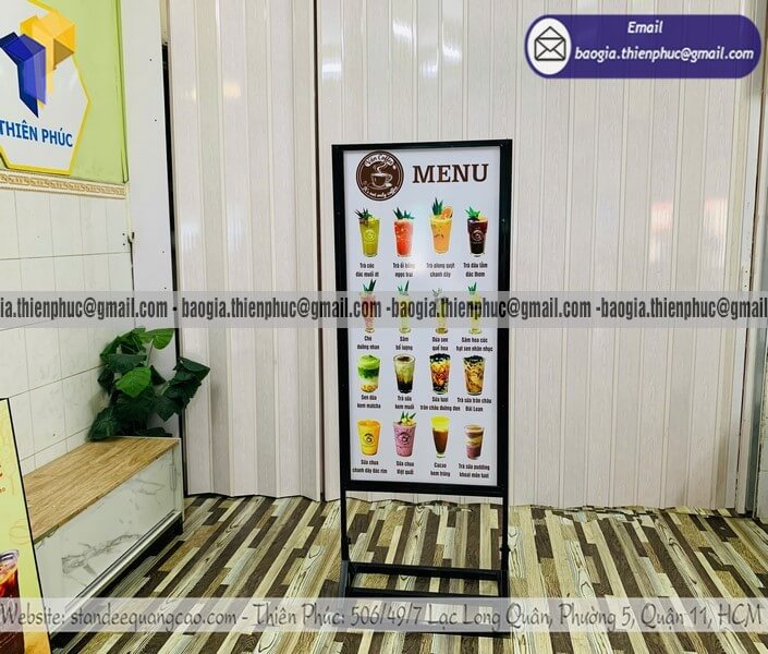 Standee đứng in 2 mặt menu di động cho tiệm cafe phong cách hàn quốc cực hợp xu hướng