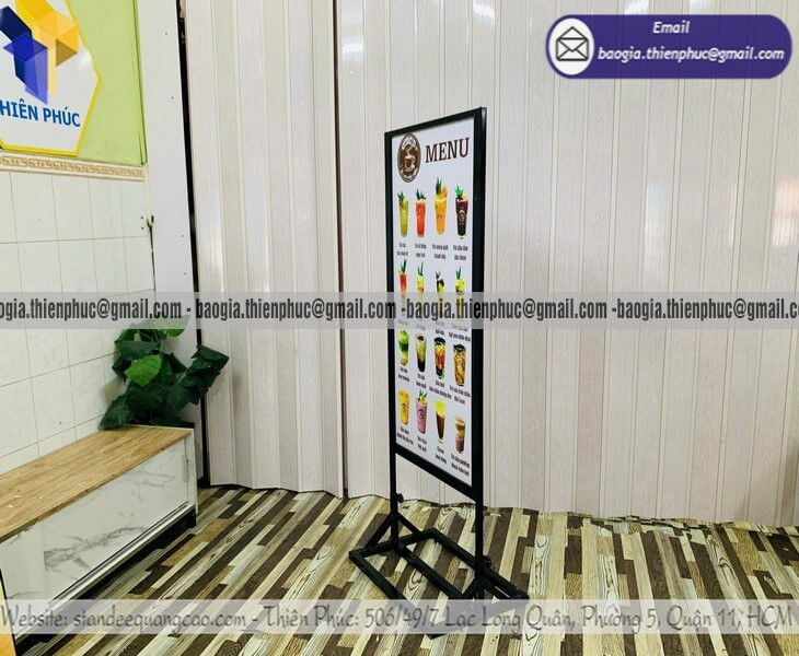 Standee đứng in 2 mặt menu di động cho tiệm cafe gia công toàn quốc bán hàng toàn quốc