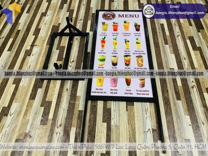 Standee đứng in 2 mặt menu di động cho tiệm cafe giá rẻ cho quán mới mở