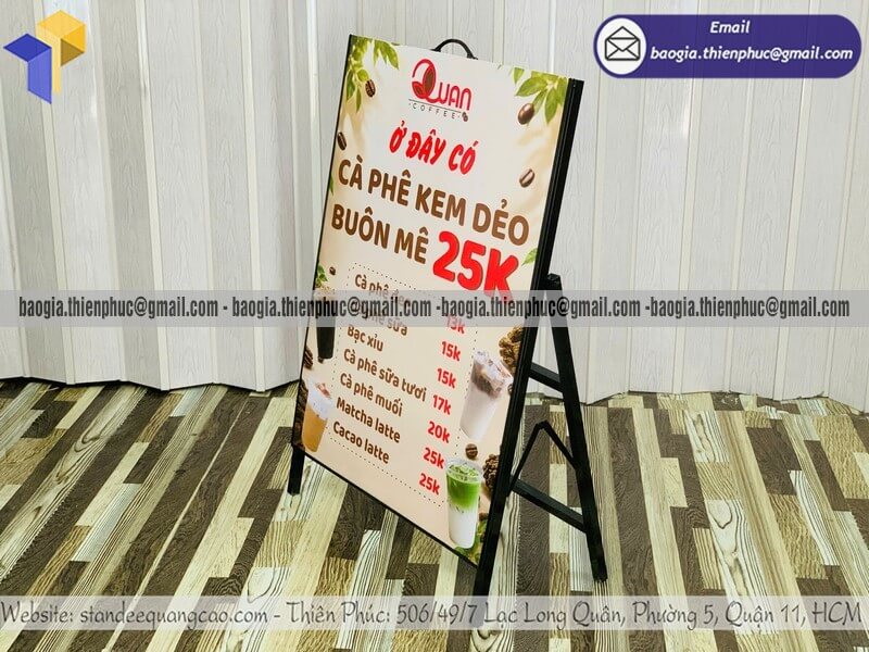 Standee in menu 1 mặt khung sắt bán cafe vỉa hè tăng độ chèn hàng