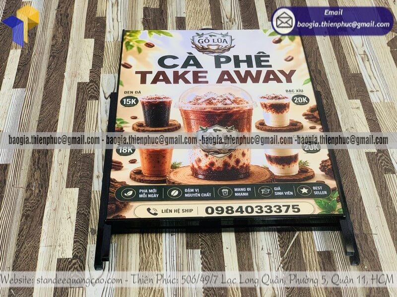 Standee khung sắt in 1 mặt cho quán cafe lề đường bán ở đà nẵng hà nội sài gòn