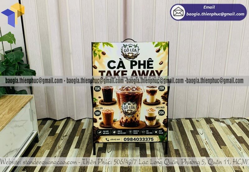 Standee khung sắt in 1 mặt cho quán cafe lề đường