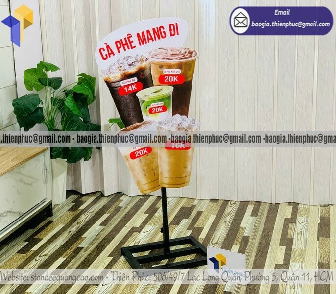 Standee mockup ly cafe đá take away 1 mặt đẹp bán ở hcm hà nội dân thu hút khách hàng