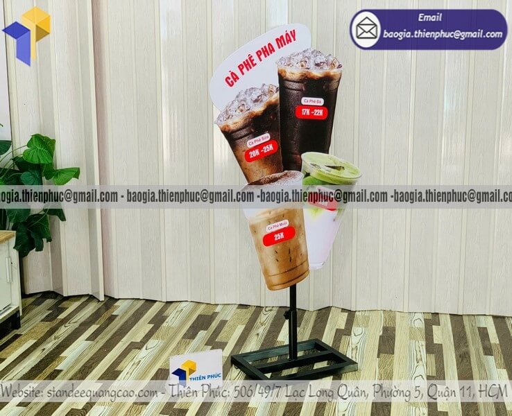 Standee mockup ly cafe quảng cáo để ngoài trời giá rẻ cho quán cafe trà sữa quảng bá thương hiệu