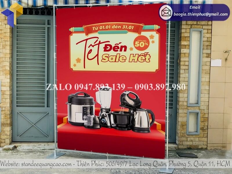 Thiết kế backdrop di động sự kiện dịp tết ngoài trời đẹp TTTM trang trí tết