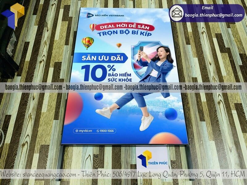 Thiết kế standee chữ A di động quảng cáo bán hàng đẹp gia công theo kích thước riêng cho sự kiện khai trương
