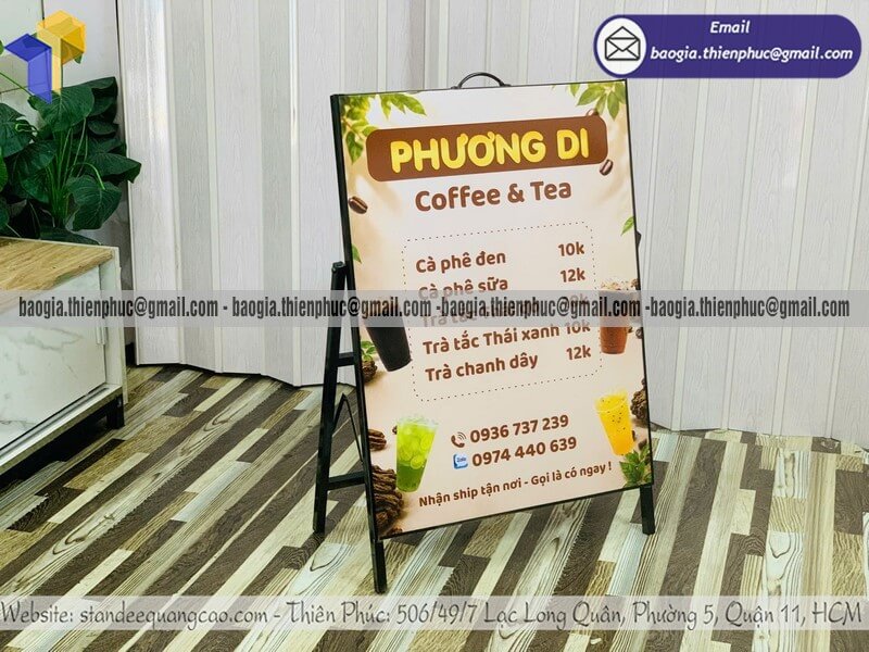 Xưởng in standee bằng sắt 1 mặt cho quán cafe vỉa hè đồ uống muốn tạo dấu ấn khác biệt