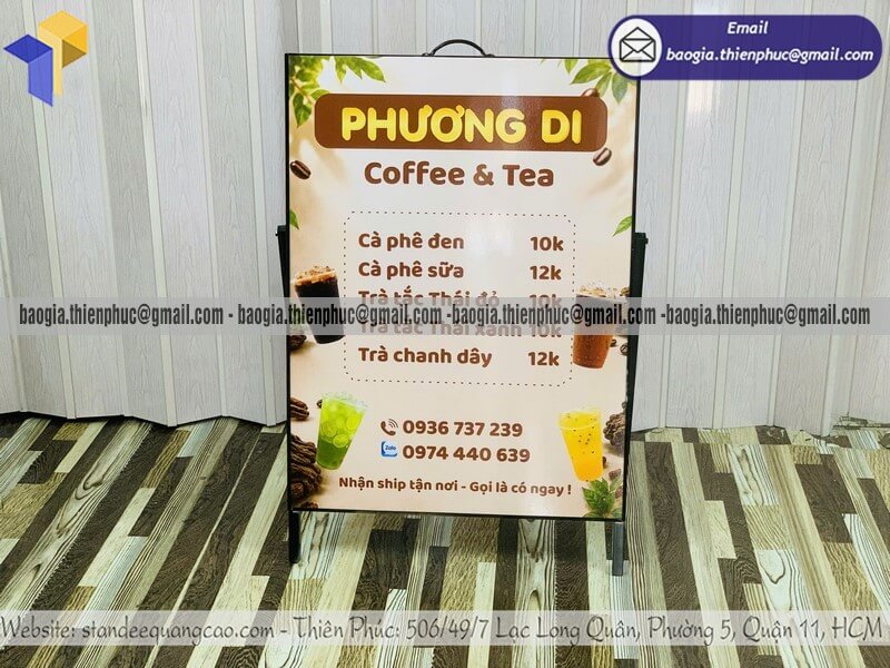 Xưởng in standee bằng sắt 1 mặt cho quán cafe vỉa hè Xưởng in standee bằng sắt 1 mặt cho quán cafe vỉa hè
